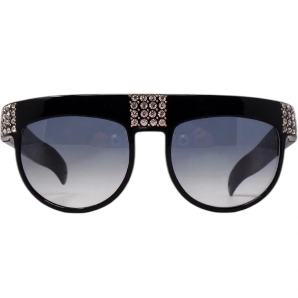Glam 1970’s Vintage French Rhinestone Sunglasses in Jet Black, Statement Packed!